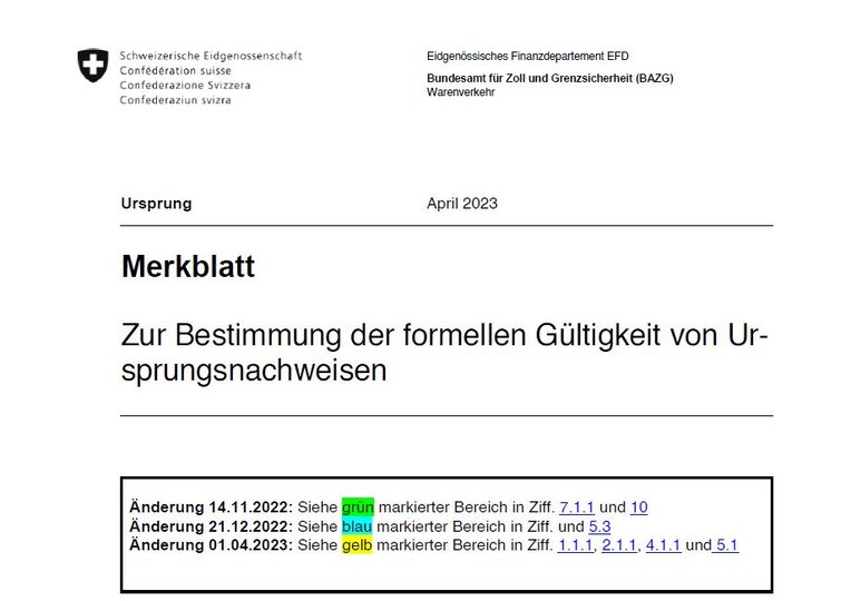 (03. April 2023) Bestimmung der formellen Gültigkeit von Ursprungsnachweisen 