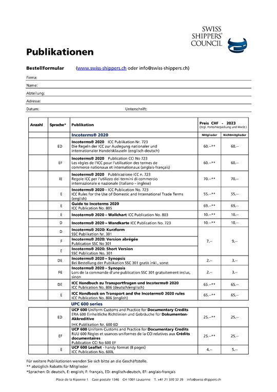 Bestellformular Publikationen